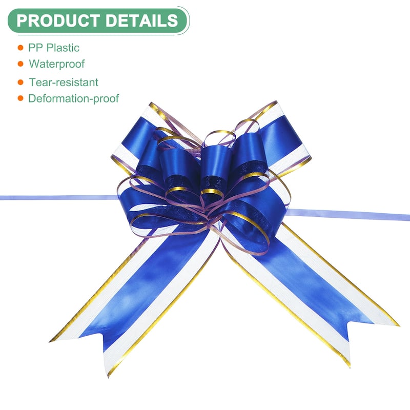 20pcs Ribbon Pull Bows 8 Inch Bows for Wedding Baskets Gold Edge - Dark Blue