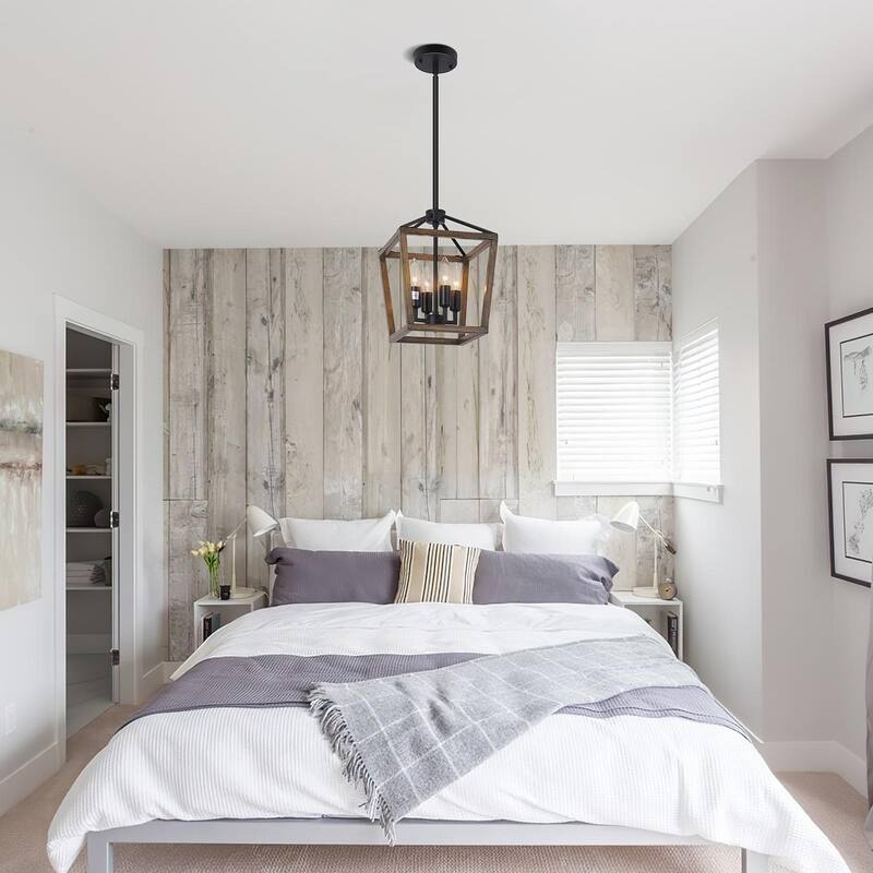 Starsky Mid-Century Modern Farmhouse 4 Light 14in Traditional Ceiling Light Geometric Lantern Chandelier