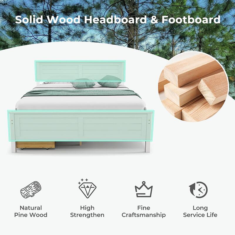 Gymax Twin/Full Size Wooden Bed Frame w/ 2 Storage Drawers & Under-bed