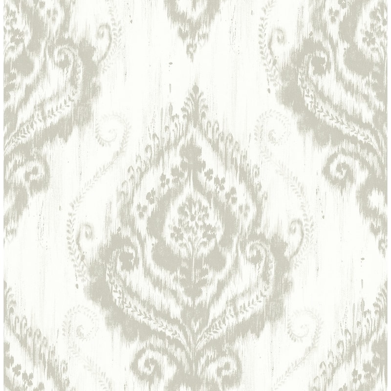 Seabrook Designs Lovette Ikat Damask Unpasted Wallpaper - 20.5 in. W x 33 ft. L - Metallic Beige
