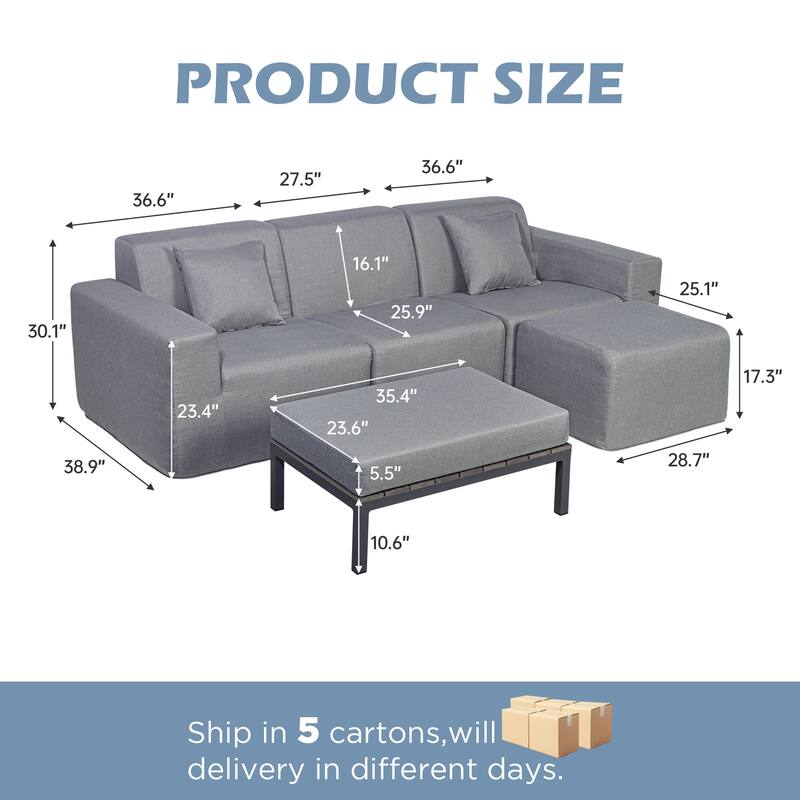 Outdoor and Indoor Modern Modular Patio Sectional Sofa with L-Shape Chaise, Cloud Sectional Couch with Comfy Chaise