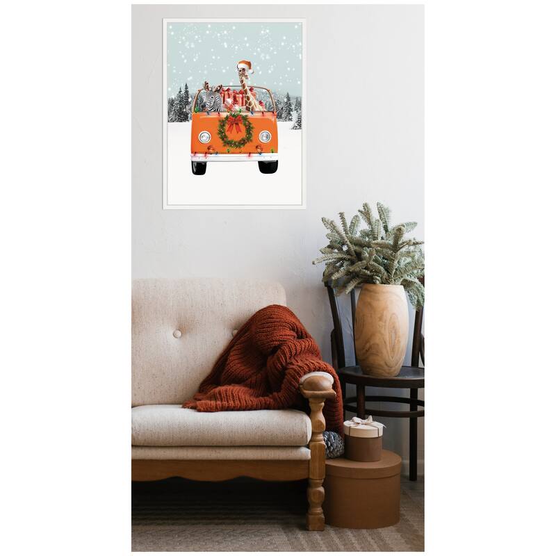 Kate and Laurel Sylvie Framed Canvas Holiday Van by Iulia Emelianteva Julyartprints