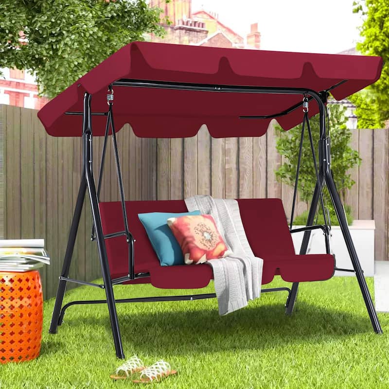 3-Seat Patio Swing Chair, Outdoor Porch Swing Glider - Red