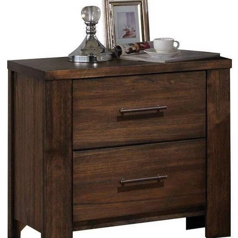 Brown Wood 2-Drawer Rectangular Nightstand with Legs for Bedroom Use