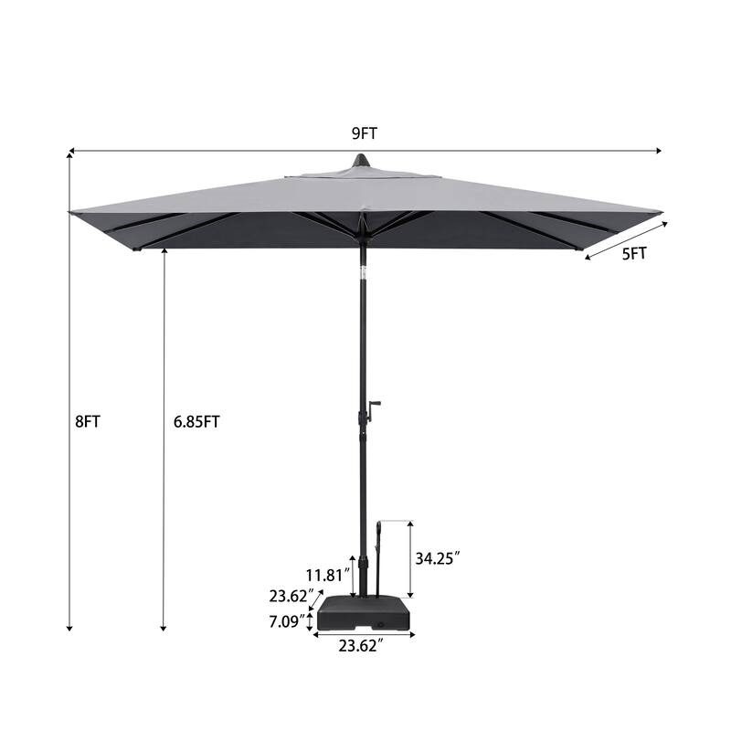 9 x 5 FT Patio Outdoor Rectangular Market Umbrella with Square Base Stand