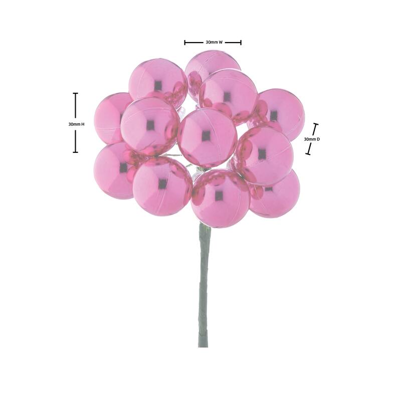 30mm Shatterproof Plastic 12 Bunch Shiney Stemball Set of 4