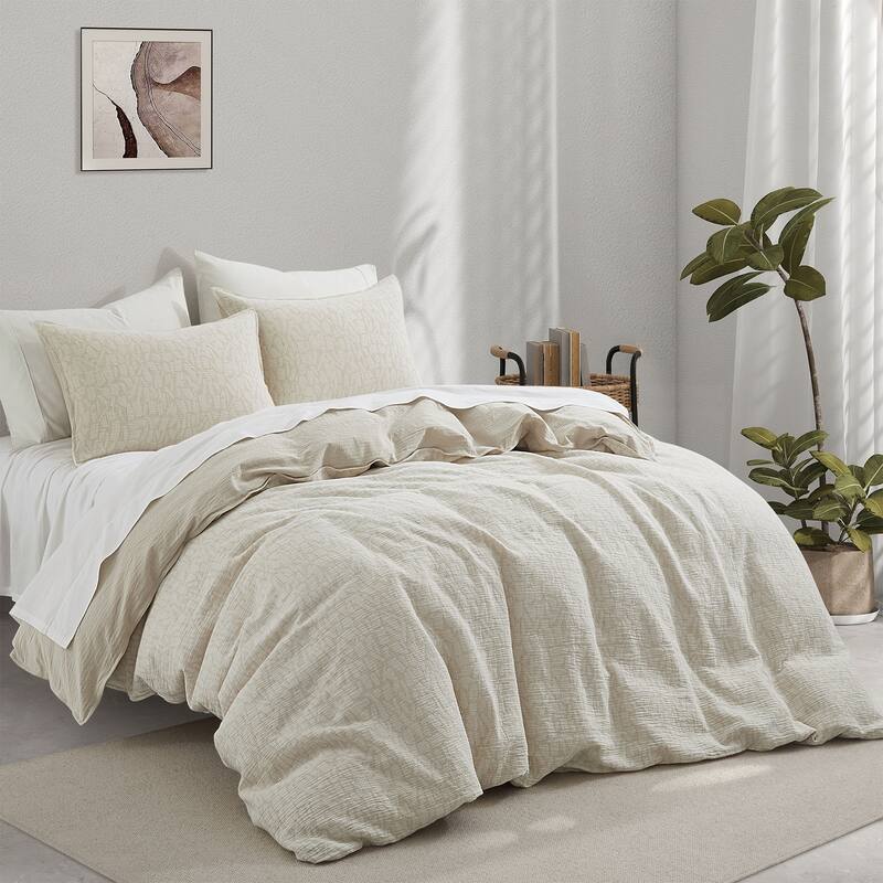 Floral Jacquard Cotton Linen Blend Duvet Cover Set, Bedding Set with Pillowcases