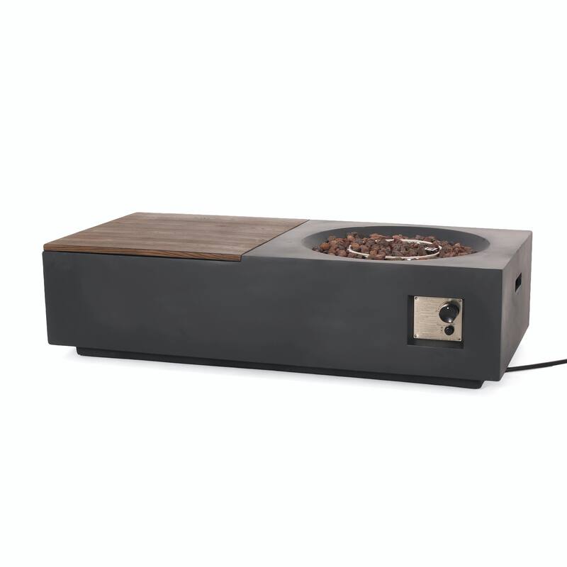 50,000 BTU Outdoor Lightweight Concrete Rectangular Fire Pit Table with Storage