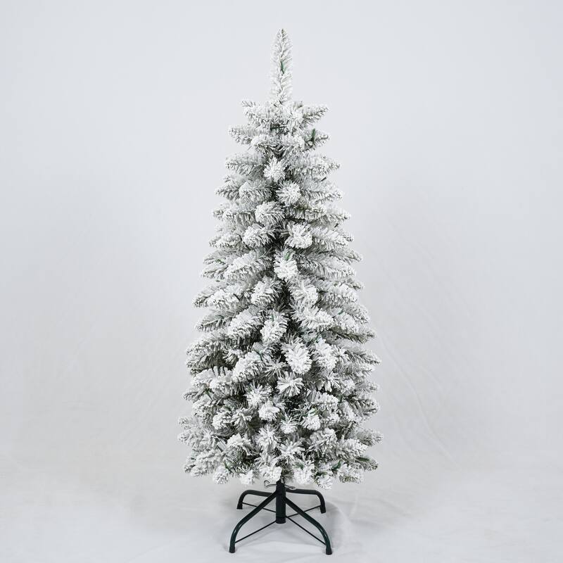 Roomfitters 3 Piece Flocked Artificial Christmas Tree Set, Includes 4FT 5FT and 6FT Snow Trees, Green+White