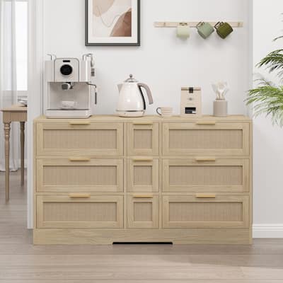 51.2" Rattan 9 Drawers Locker with Metal Handles