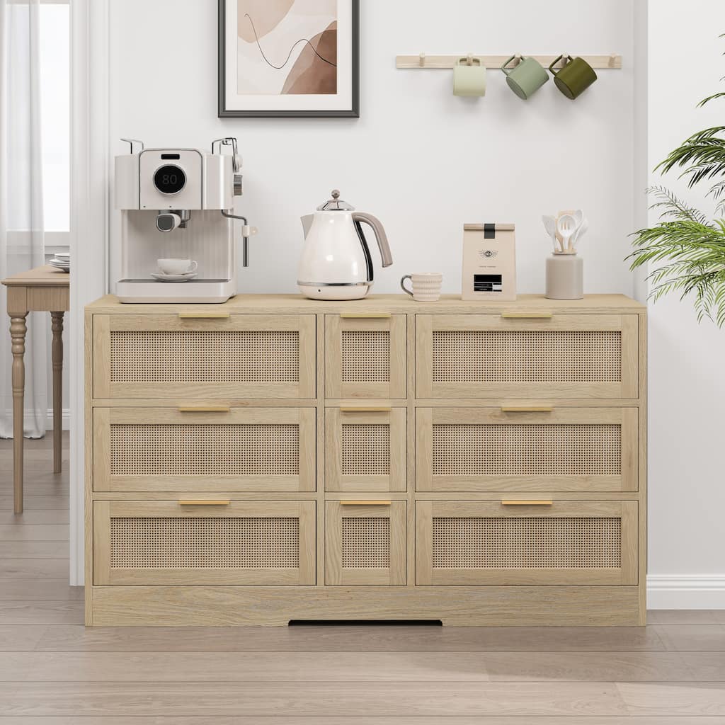51.2" Rattan 9 Drawers Locker with Metal Handles