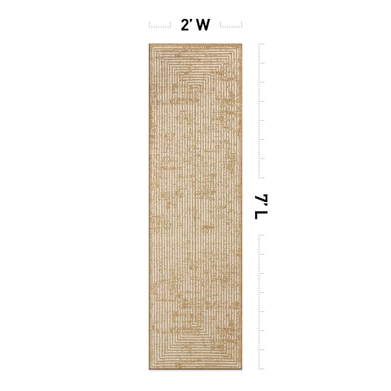 Distressed Frame Reversible Jute-Look Indoor/Outdoor Rug Reversible, Easy-Care Indoor/Outdoor Rug with Natural Fiber Look