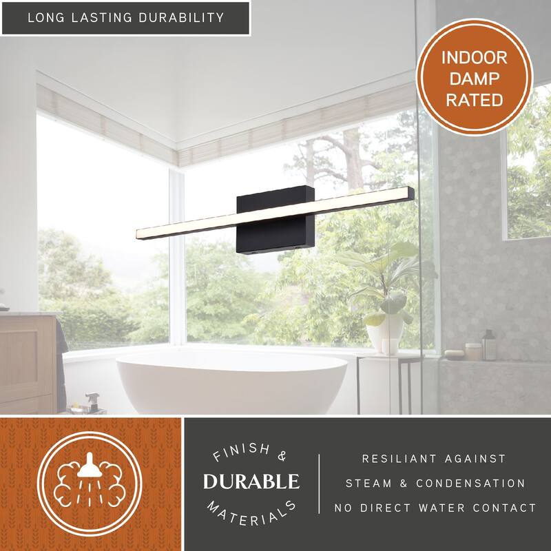 Ashburn 24 in. Integrated LED Matte Black Bath Bar Vanity Light White Shade - 24-in W x 4.25-in H x 3-in D