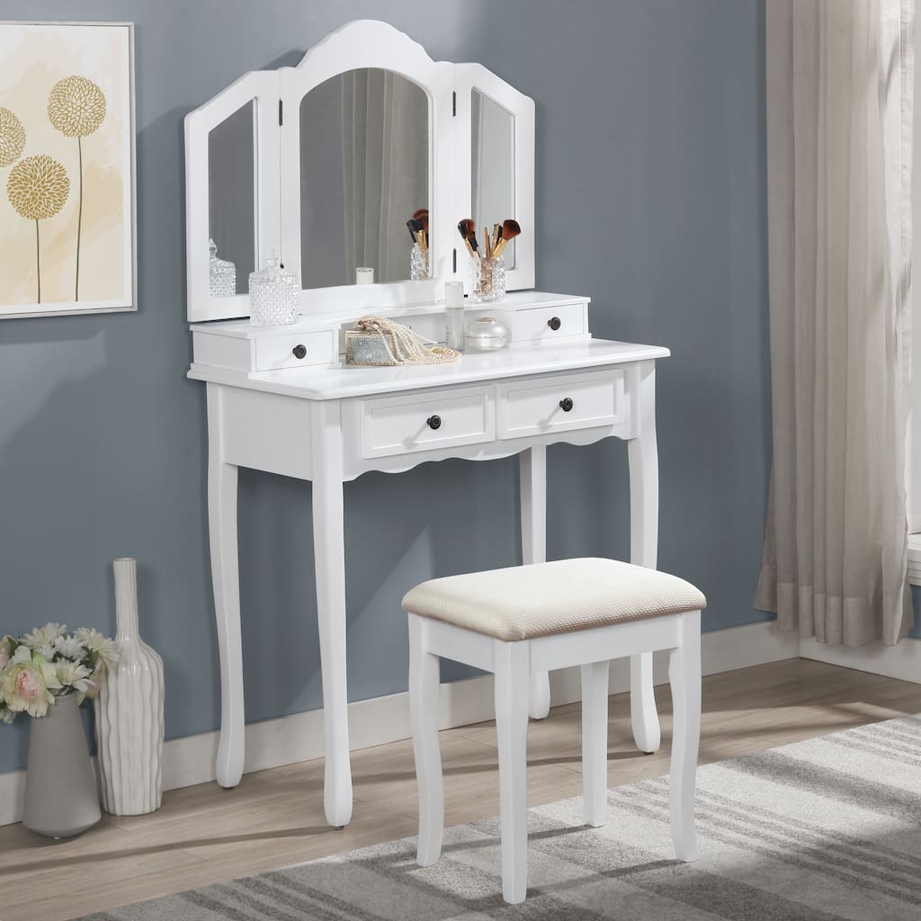 Copper Grove Ruscom Wooden Vanity Make Up Table/Stool Set
