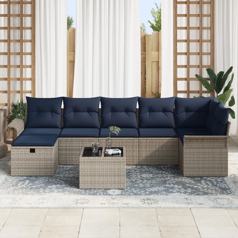 vidaXL 7/8 Piece Garden Sofa Set with Cushions - 117.1×52.2×27.2