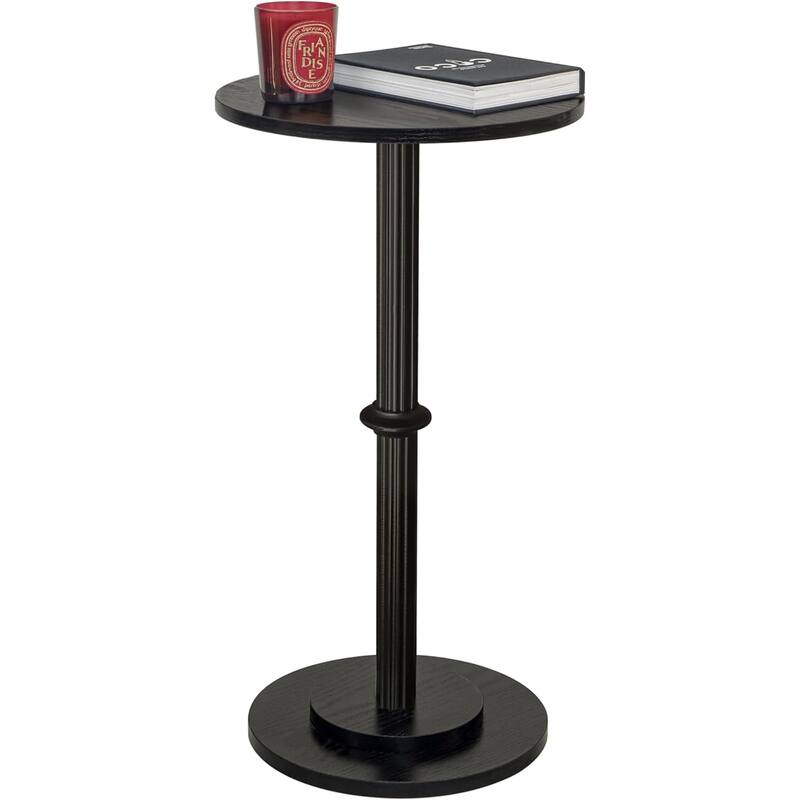Modern Round End Table with Fluted Wood Leg - Black