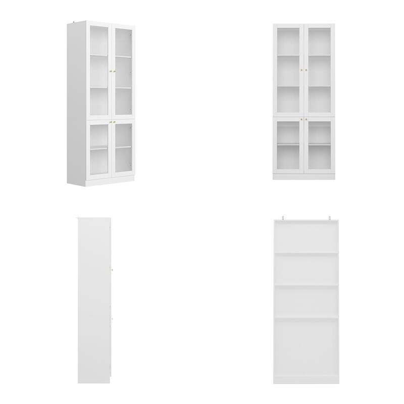 Tall Storage Cabinet,Kitchen Pantry Cabinet with 4 Glass Doors,White - 78.7"H