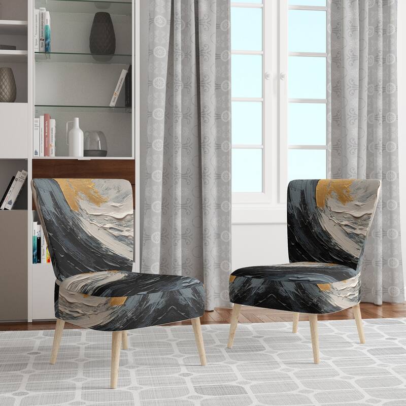 Designart "Gold and Black Vibrant Spirals" Upholstered Abstract Spirals Accent Chair and Modern & Contemporary Arm Chair - Side Chair