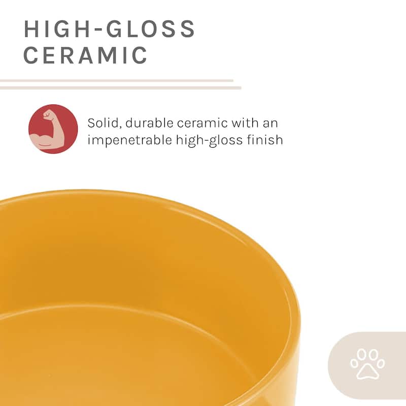 Coco Dual Pet Bowl with Wood Stand 5.11'' in Yellow - 10.8