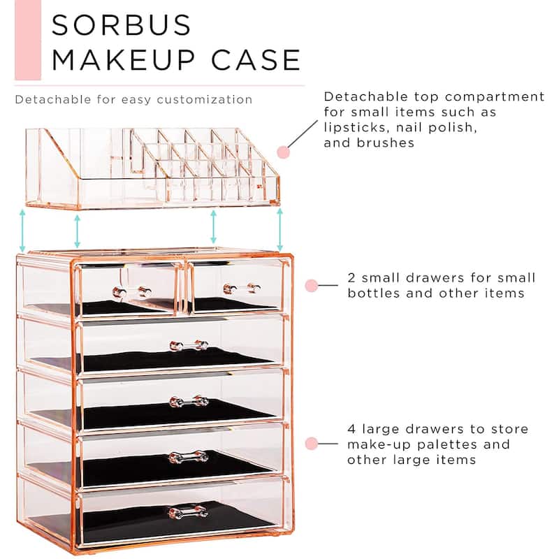 Sorbus Cosmetic Makeup and Jewelry Storage Case Display - Spacious Design - Vanity and Countertop (4 Large, 2 Small Drawers)