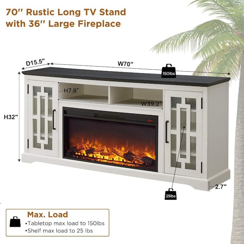 Farmhouse Fireplace TV Stand for 80 Inch TV, Entertainment Center