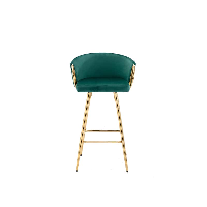 Counter Height Bar Stools Set of 2, Velvet Bar Stools with Armrests, Kitchen Island Chairs with Footrest and Metal Legs