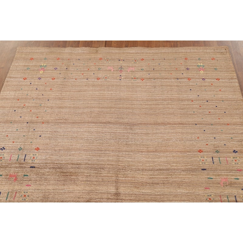Tribal Striped Gabbeh Oriental Area Rug Handmade Wool Carpet - 4'4"x 5'9"