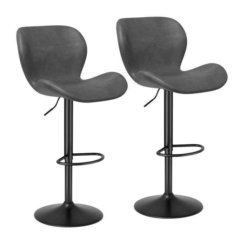 Swivel Bar Stools Set of 2,PU Leather Upholstered Barstools with Back & Footrest, Seat Adjustable Height 22.2-31IN Bar Chairs