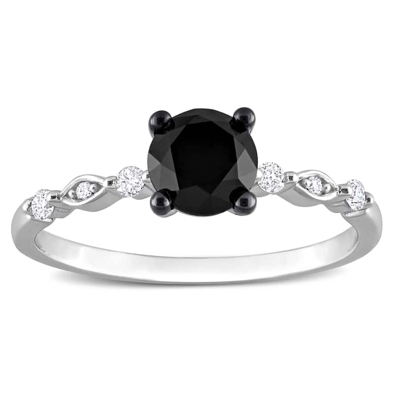 Miadora 1-1/10ct TDW Black and White Diamond Solitaire Ring in 10k Black Rhodium-Plated White Gold