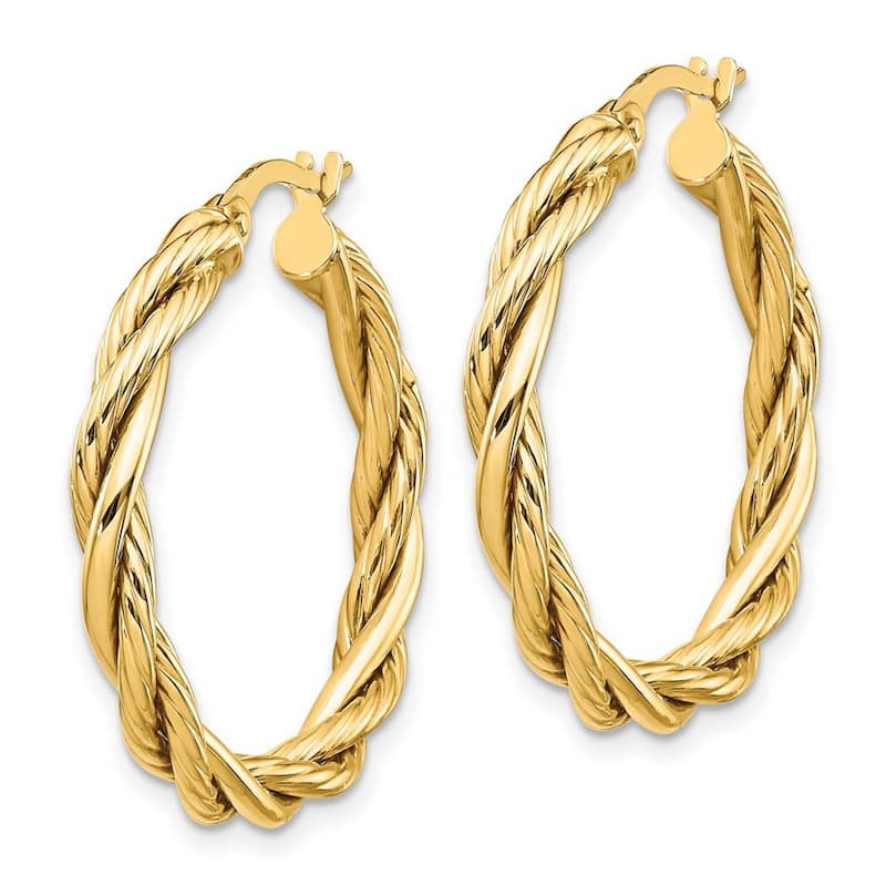 Curata 14k Yellow Gold Polished Ribbed Twisted Hoop Earrings 28x3.25mm
