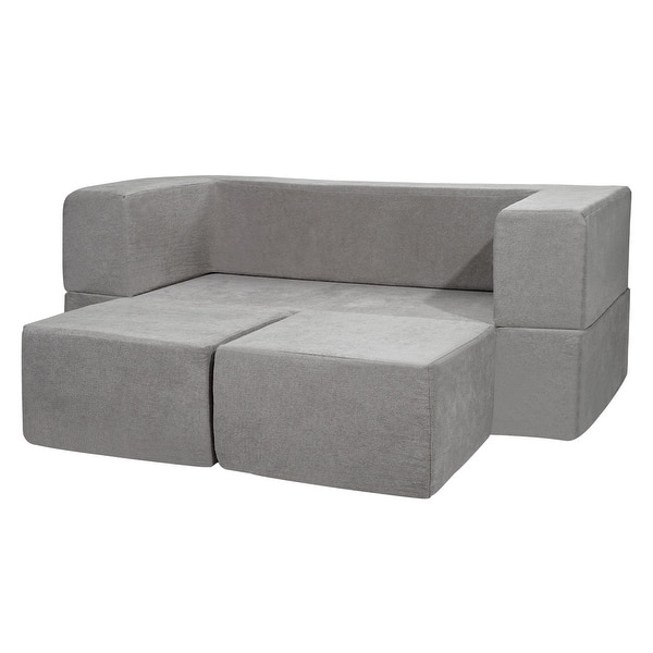 slide 2 of 10, Grey Chenille Kids Modular Couch with Foam Blocks and Safe Zippers - 39.37” L x 39.37” W x 7.87” H Grey