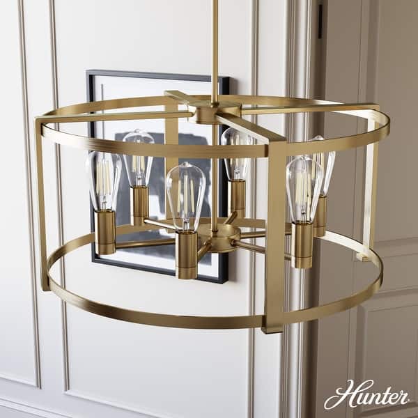 slide 2 of 16, Hunter Astwood 26" 6 Light Chandelier, Dining Room, Kitchen, Cage - Art-Deco, Transitional, Contemporary Alturas Gold