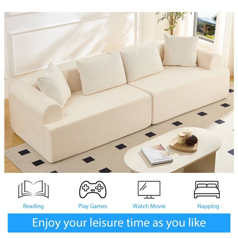 104" Curved Modular Sectional Sofa in Chenille Fabric Modern Minimalist Design Compressed No Assembly Required