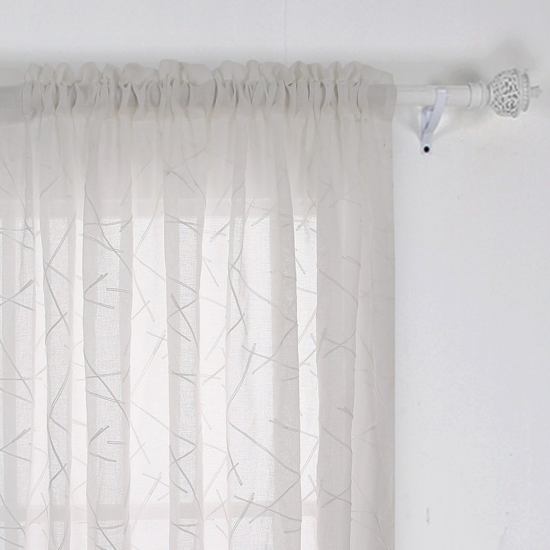 Deconovo Sheer Cream Embroidered Rod Pocket Curtains Set of 2 - 52W x 84L