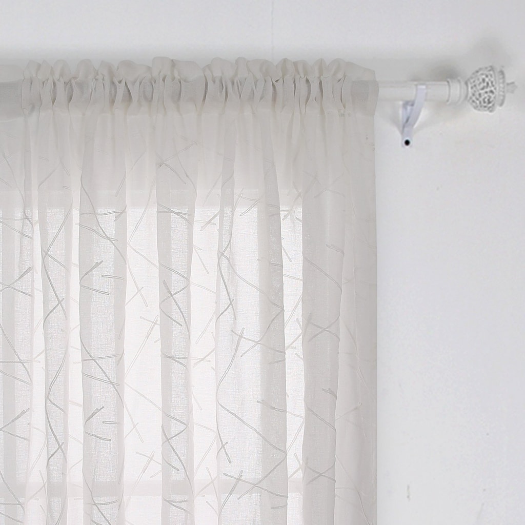Deconovo Sheer Cream Embroidered Rod Pocket Curtains Set of 2