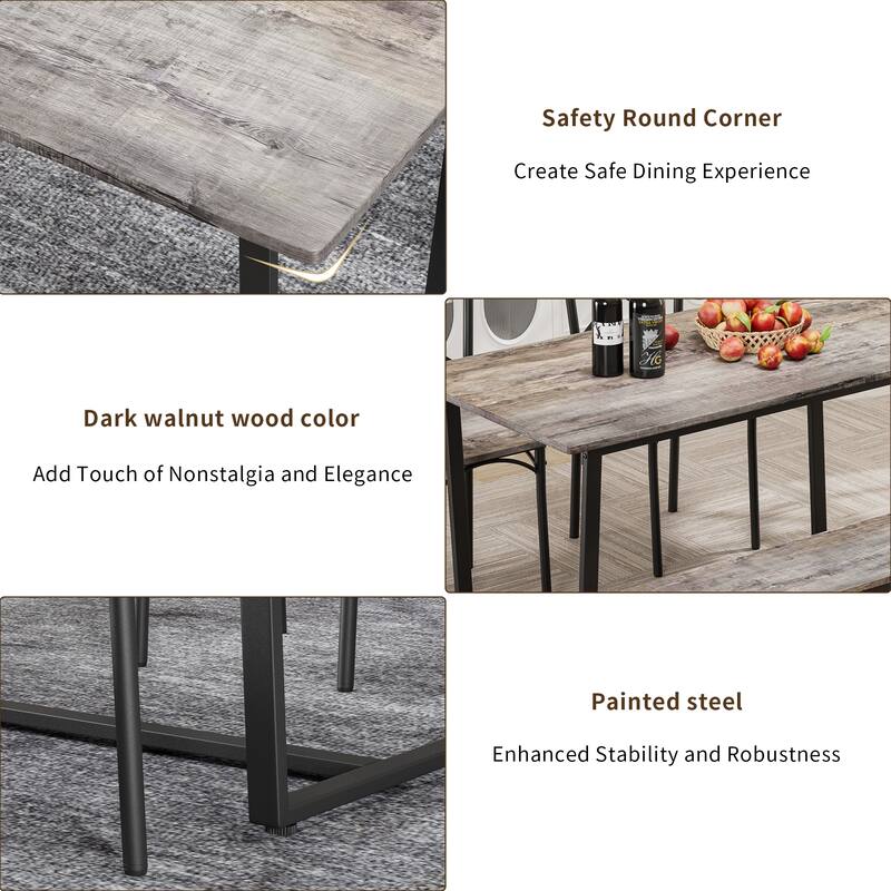 Four-Piece Set Table And Chair With Backrest, Industrial Style, Solid Structure
