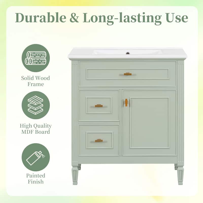30" Bathroom Vanity with Sink, Bathroom Vanity Cabinet with One Flip Drawer and Two Drawers, Adjustable Shelf