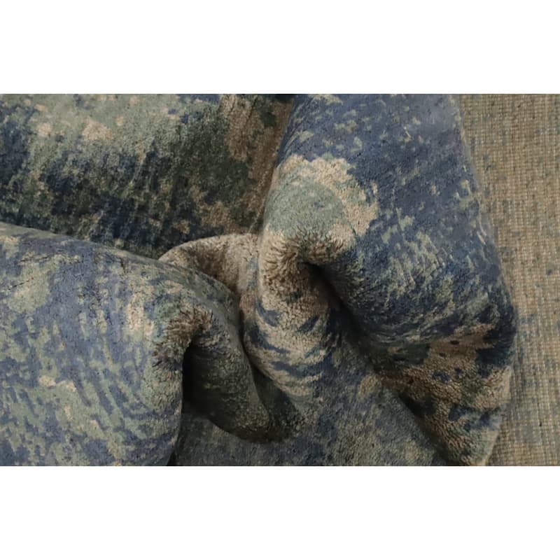 Hand Knotted Oriental Viscose Silk Carpet Modern Abstract Green Abstract Area Rug - 7' 11'' X 5' 0''