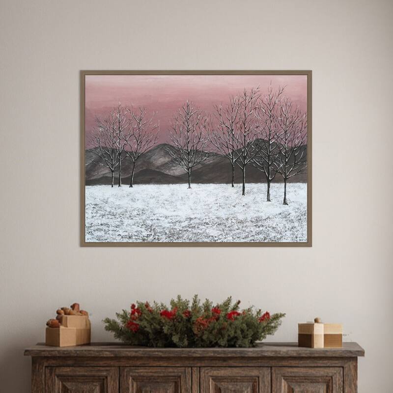 Sunset Snowfall II by Michael Willett (30 x 23 in.), Framed Canvas Wall Art Print - Sylvie Dark Gold