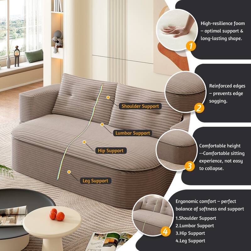 78.7 Inch Convertible Floor Sofa Bed, Plush Corduroy Sleeper Couch with Blanket and 2 Pillows, Deep Seat