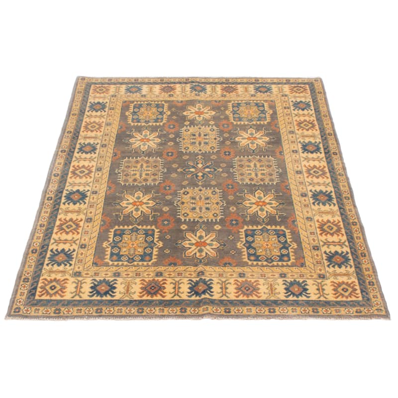 ECARPETGALLERY Hand-knotted Uzbek Ghazni Grey Wool Rug - 5'0 x 6'7
