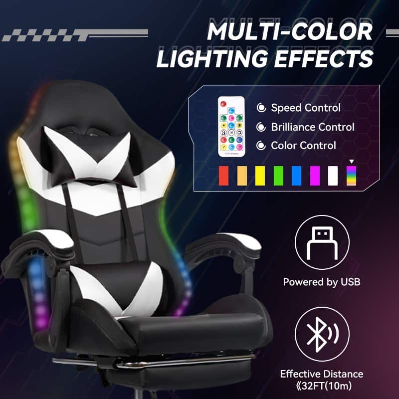 Gaming Chair Black-Blue - Ergonomic PU Seat w/Adjustable Armrests & Metal Legs​