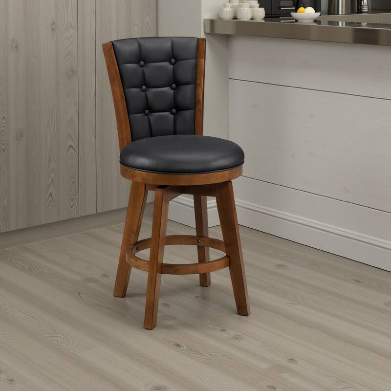 Core Set of 2 Swivel Counter Stool Chairs, Brown, Black Faux Leather