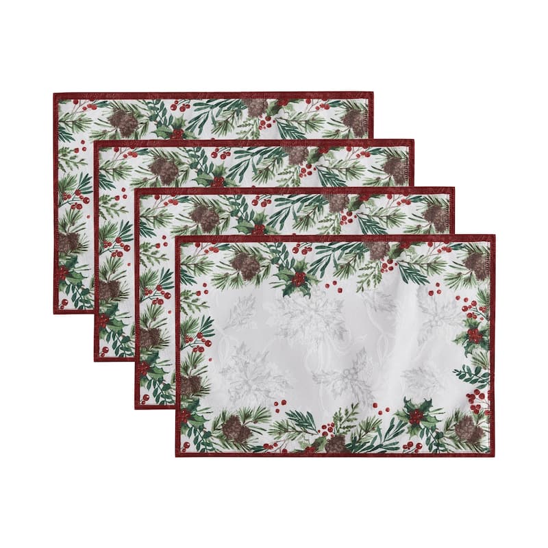 Holly Berry Flourish Holiday Fabric Placemat, Set of 4 - Set of 4