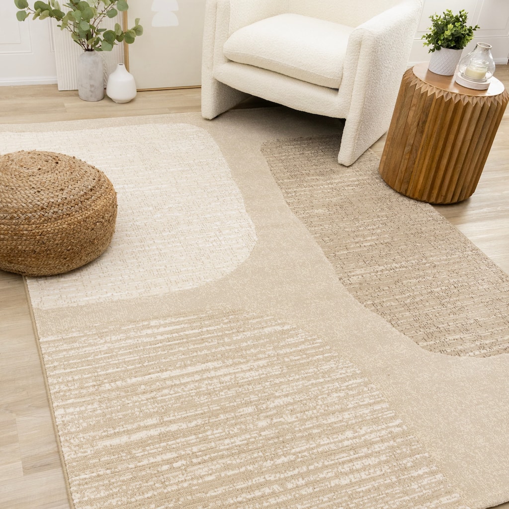 Elizabeth Collection - Neutral Stones Beige White Cream Area Rug