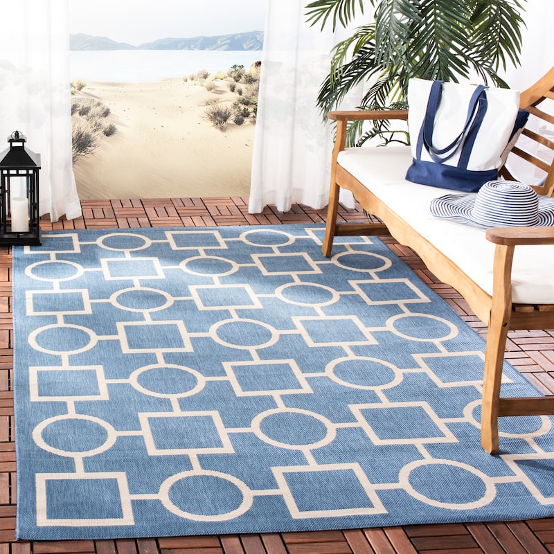 SAFAVIEH Courtyard Lilya Indoor/ Outdoor Waterproof Patio Backyard Rug - 8' x 11' - Blue/Beige