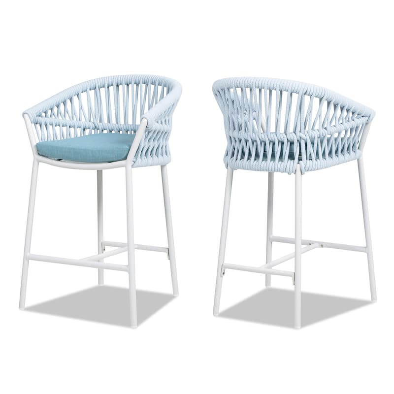 Maiden 27" Woven Rope Upholstered Patio Counter Stools (Set of 2)