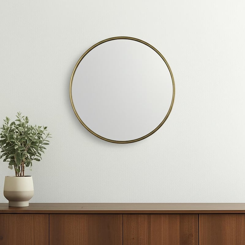 HomeRoots 36" Antiqued Gold Metal Round Framed Accent Mirror - 35.83 in. x 35.83 in. x 0.98 in. - 35.83 in. x 35.83 in.  x 0.98 in.