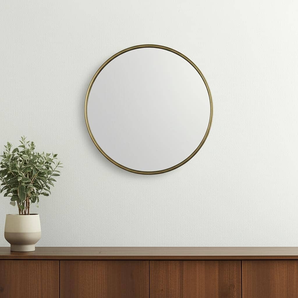 HomeRoots 36" Antiqued Gold Metal Round Framed Accent Mirror - 35.83 in. x 35.83 in. x 0.98 in.