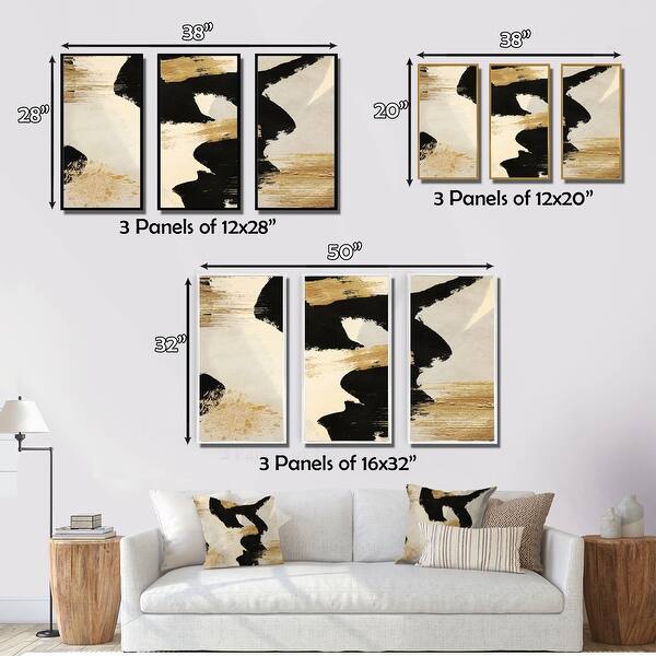Designart "Glam Collage II" Modern & Contemporary Framed Art Prints Set of 3 - 4 Colors of Frames